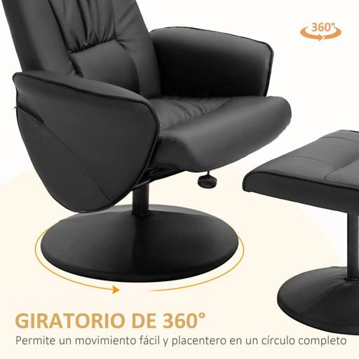 Sillón de Relax con Reposapiés Respaldo Reclinable hasta 145° para Salón Dormitorio Oficina 76x81x101 cm Negro [6]