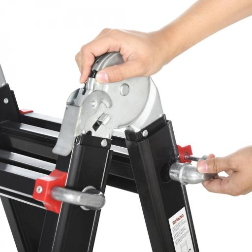 Escalera Telescópica de Aluminio 4 m Escalera Extensible Plegable con 8 Peldaños Ajustables y 2 Formas Carga 150 kg [3]