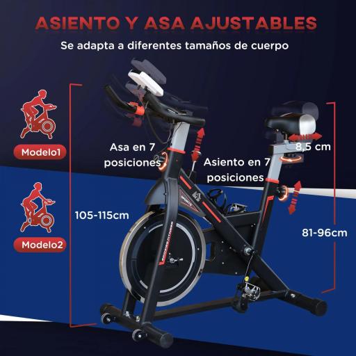 Bicicleta Estática con Volante de 8 kg Pantalla LCD Pulsómetro Sillín y Manillar Ajustables 103x48x115 cm Negro [3]