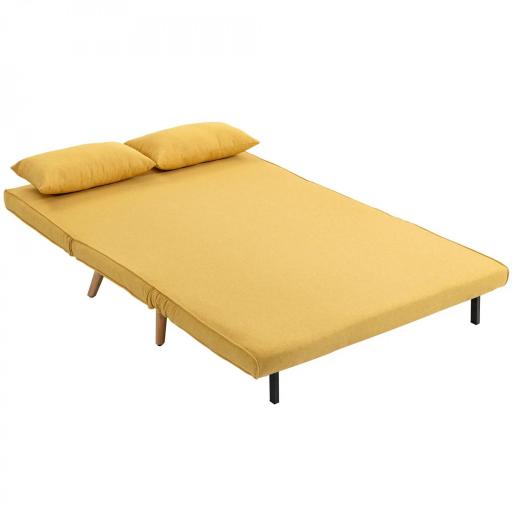 Sofá Cama de 2 Plazas Plegable Sofá Cama Tapizado en Lino con Respaldo Ajustable 5 Posiciones 2 Almohadas Amarillo [8]