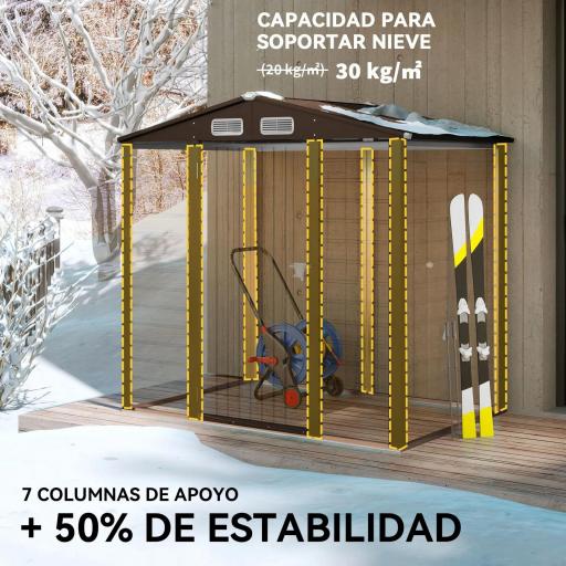 Caseta de Jardín 190x131x188 cm Cobertizo Metálico para Herramientas con 2 Ventilaciones y Puerta para Terraza Roble [2]