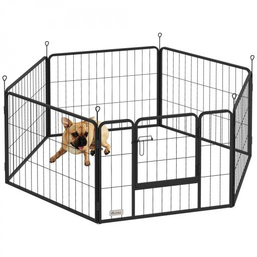 Parque para Perros de 6 Paneles de 60 cm de Altura con Puerta para Interior y Exterior Negro [8]
