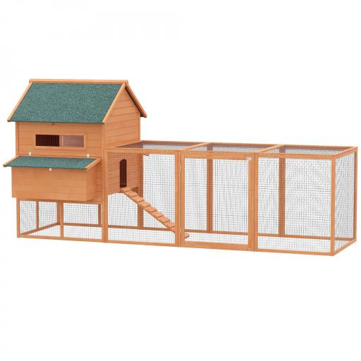 Gallinero de Exterior de Madera para 8-10 Gallinas con 2 Nidos Bandeja Extraíble y Rampa 347x160x150 cm Madera natural [8]