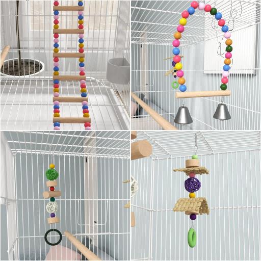Jaula para Pájaros con Ruedas Bandeja Extraíble Puertas Comederos Perchas y Estante Inferior 79x49x133 cm Blanco [6]