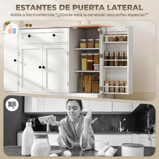 Aparador de Cocina con Cajón Estantes en las Puertas Estantes Ajustables Barra de Café 138x40x83,5 cm Blanco [4]
