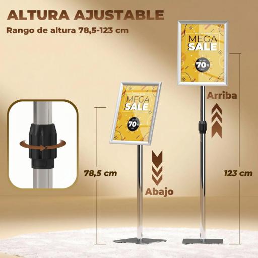Soporte para Carteles A3 Altura Ajustable, Giratorio 360° Marco de Aluminio y Acero Inoxidable Plata [4]