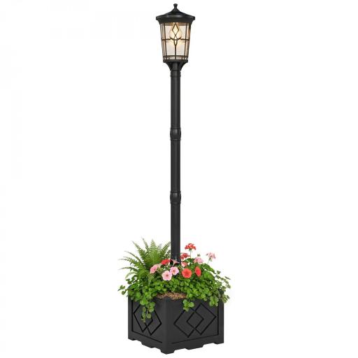 Farola Solar Exterior de Jardín con Macetero 2 Modos de Brillo 100/50 lm IP44 Encendido/Apagado Automático Negro [9]