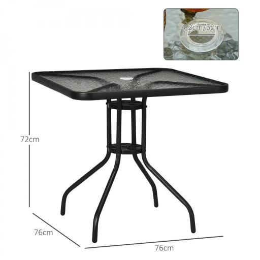 Mesa de Jardín Cuadrada 76x76x72 cm con Agujero para Sombrilla y Encimera de Vidrio Templado para Patio Terraza Negro [1]