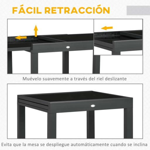 Mesa de Jardín Extensible de Aluminio Mesa Rectangular con Encimera de Vidrio Templado para Terraza 80-160x80x75cm Negro [4]