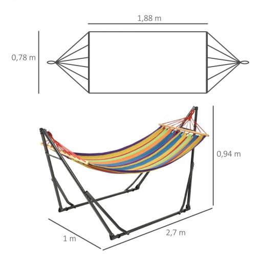 Hamaca con Soporte Plegable 2 en 1 Tendedero con Barra Estructura de Acero para Jardín 270x100x94 cm Multicolor [1]