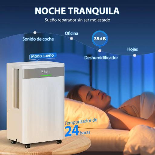 Deshumidificador 12L/día Silencioso con 3 Modos Pantalla LED Temporizado 24H Bloqueo Infantil y Drenaje Continuo Blanco [5]