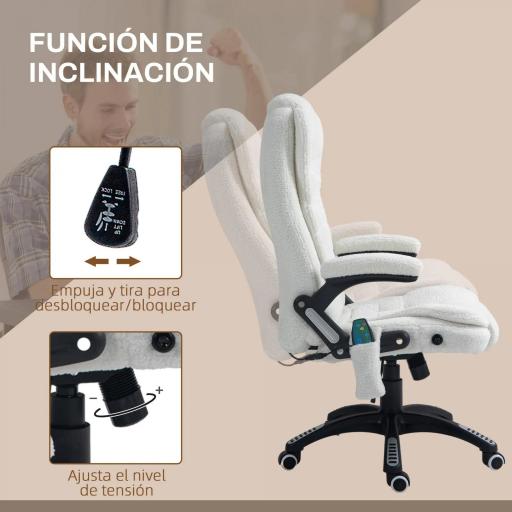Silla de Oficina con Masaje de 6 Puntos con Función de Calefacción Tejido de Borreguito 68x72x110-120 cm Blanco [4]