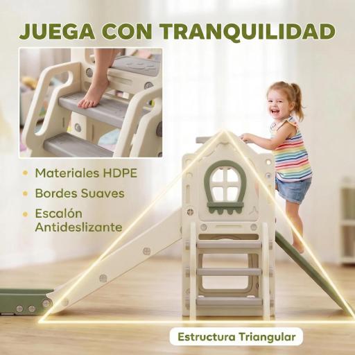 Tobogán Infantil Plegable 5 en 1 con Escalador Aro de Baloncesto Pelota Almacenamiento y Peldaños Crema [2]