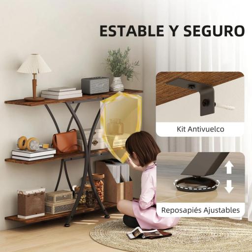 Mesa de Consola Mesa de Sofá con 2 Estantes Abiertos y Marco Metálico en X Estilo Industrial Marrón Rústico [4]