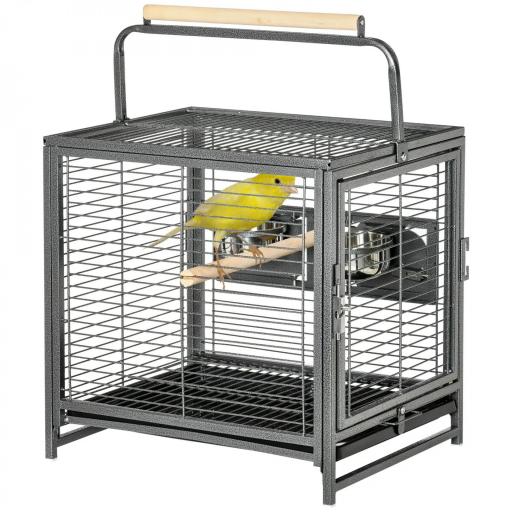 Jaula para Pájaros Portátil con 2 Perchas de Madera 2 Comederos y Bandeja Extraíble 48x38x47,8 cm Negro [9]