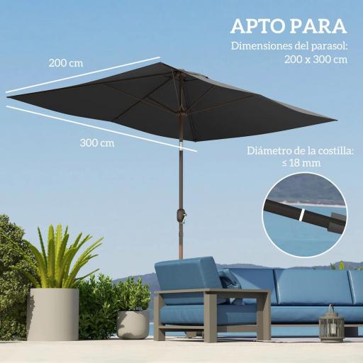 Toldo de Recambio de Sombrilla de 3x2 m Toldo de Repuesto para Sombrilla con Ventilación Superior Protección UV 50+ Gris [5]
