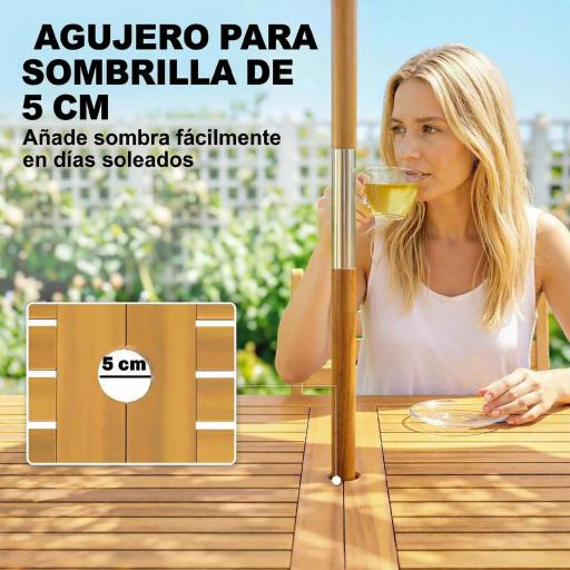 Mesa de Comedor de Jardín de Madera para 6 Personas con Superficie de Listones Orificio 150x75x75 cm Natural [5]