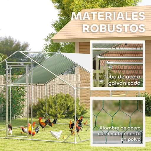 Gallinero Metálico de Exterior de 3x4m con Percha Multiusos Comedero Colgante Tipo Brocheta y Lona Protectora Resistente [2]