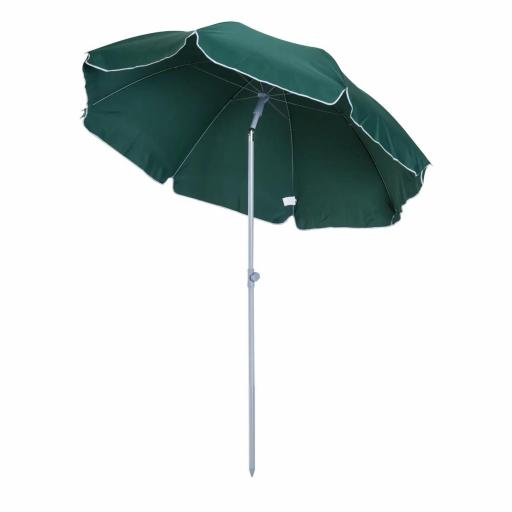 Sombrilla de Playa Diámetro de Ø202 cm con Techo Inclinable Poste Desmontable y Pincho Inferior para Jardín Verde [9]