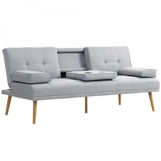 Sofá Cama 3 Plazas con Respaldo Ajustable de 3 Niveles Reposabrazos Desmontable 181x77x78 cm Gris Claro [9]