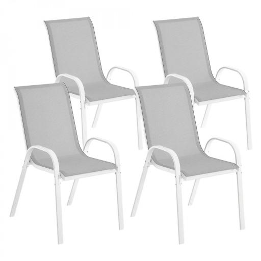 Set de 4 Sillas de Exterior Apilables con Asiento de Malla Respaldo Alto y Marco de Acero para Jardín o Terraza Gris [8]