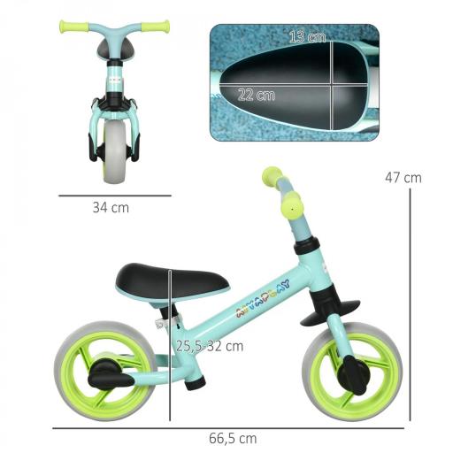 Bicicleta de Equilibrio para Niños de 18-48 Meses con Asiento Ajustable en Altura 66,5x34x47 cm Verde y Turquesa [1]