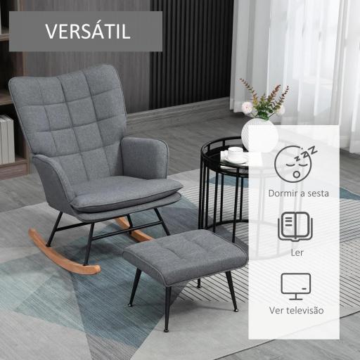 Silla Mecedora con Reposapiés Cojín Acolchado y Antivuelco Carga 130 kg 64x89x90 cm Gris [3]