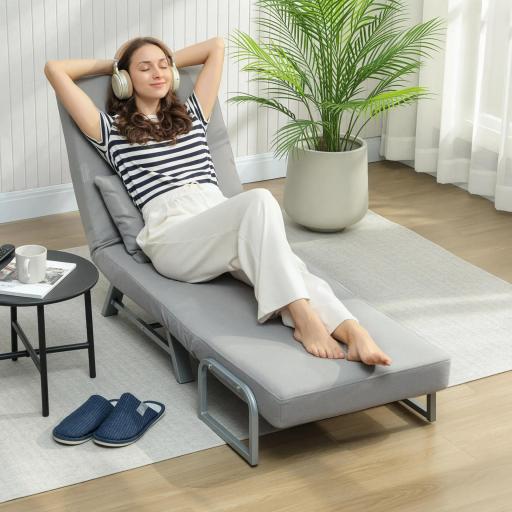Sillón Cama Individual 3 en 1 Sofá Cama Plegable con Respaldo Ajustable y Cojín para Sala Dormitorio 73x78x81 cm Gris [2]