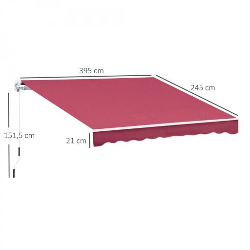 Toldo Manual 395x245 cm con Manivela Toldo Balcón Patio Terraza de Aluminio y Tejido Poliéster 280 g/m² Anti-UV Rojo [1]