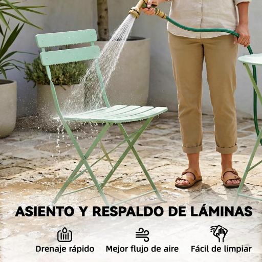 Conjunto de Jardín Plegable con 2 Sillas Plegables Mesa Redonda Estructura Metálica Electrofórica para Balcón Verde [2]