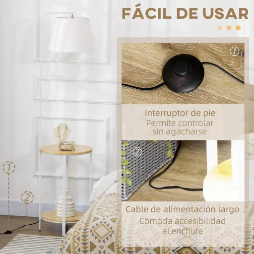 Lámpara de Pie Moderna con Mesita Pantalla de Lino Interruptor de Pie para Salón Dormitorio 43x39,5x162 cm Blanco [4]