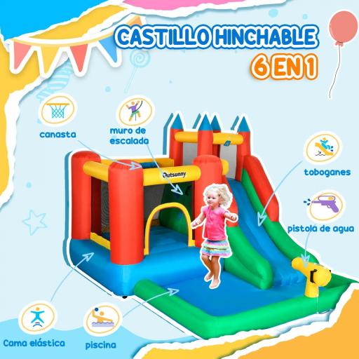 Castillo Inflable para Niños +3 Años con Tobogán Trampolín Piscina y Bolsa de Transporte 330x245x215 cm Multicolor [4]