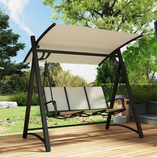 Columpio de Jardín de 3 Plazas con Techo Ajustable UPF50+ Asiento Transpirable Carga 360 kg 188x130x183 cm Crema [3]
