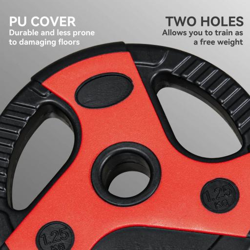 Juego de Barra de Pesas con 6 Discos de Diferentes Pesos para Entrenamiento de Fuerza Ø27x140 cm Negro y Rojo [5]