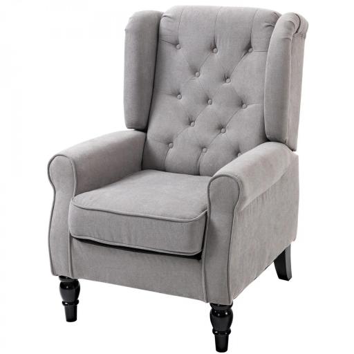 Sillón de Salón con Reposacabezas y Patas de Madera Butaca Carga 160 kg para Dormitorio Oficina Sala de Estar Gris [9]