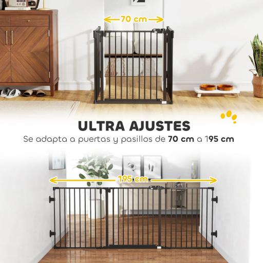Barrera de Seguridad para Mascotas de 3 Paneles Puerta Auto Cierre y Diseño Plegable para Perros Pequeños 202,5x2x76 cm [1]