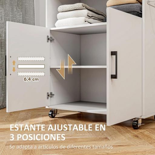 Mueble de Planchar con Ruedas Barra para Colgar Ropa Estante Abierto y Tabla de Planchar 125x43,5x102,5 cm Blanco [6]
