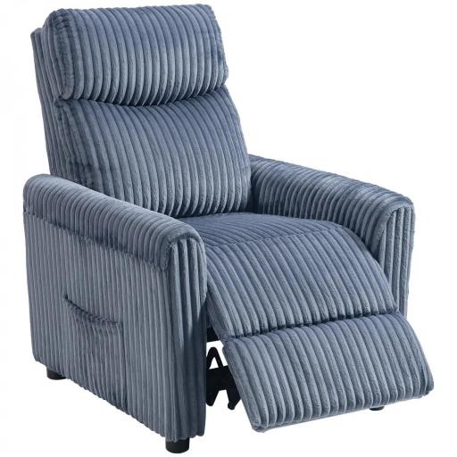 Sillón Relax Reclinable Manual Tapizado en Pana Instalación Rápida Reposapiés Acolchado Grueso Azul Oscuro [9]