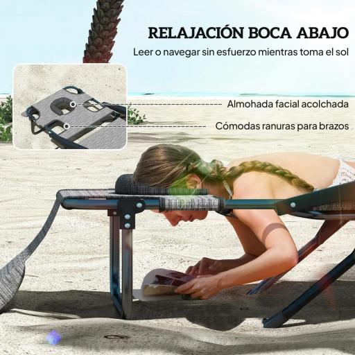 Tumbona de Jardín Plegable con Respaldo Ajustable en 4 Niveles Orificio de Lectura y Reposacabezas 145x72x89 cm Gris [2]
