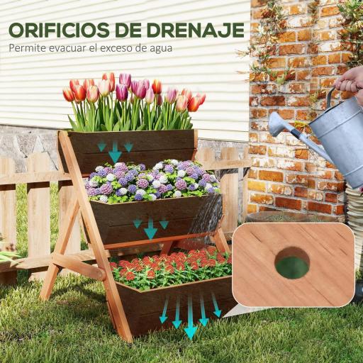 Jardinera de Madera de 3 Niveles Jardinera Elevada Exterior con Orificios de Drenaje 65x75x76 cm Marrón [2]