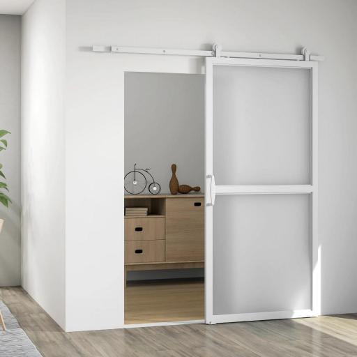 Herrajes para Puertas Correderas 200 cm Kit de Accesorios para Puerta Corredera con 2 Rieles y Guía Blanco