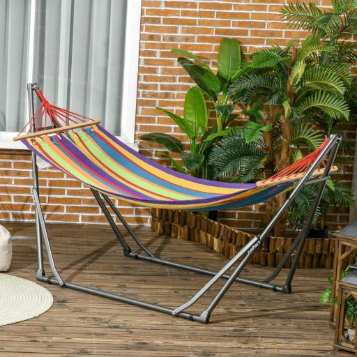Hamaca con Soporte Plegable 2 en 1 Tendedero con Barra Estructura de Acero para Jardín 270x100x94 cm Multicolor