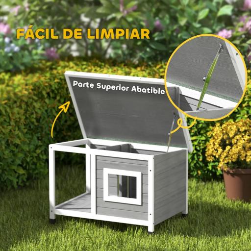 Casa para Perros de Madera 85,5x62x60 cm con Techo Asfáltico Abatible Puerta y Ventana para Perros Pequeños Gris [5]
