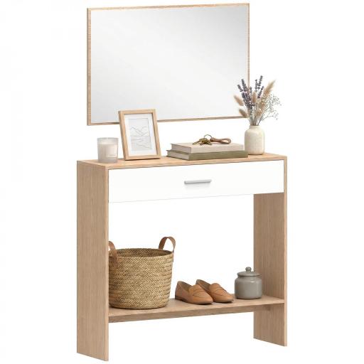 Recibidor de Entrada con Espejo Cajón y Estante Mueble de Recibidor para Pasillo 91,5x27,9x85,5 cm Roble [9]