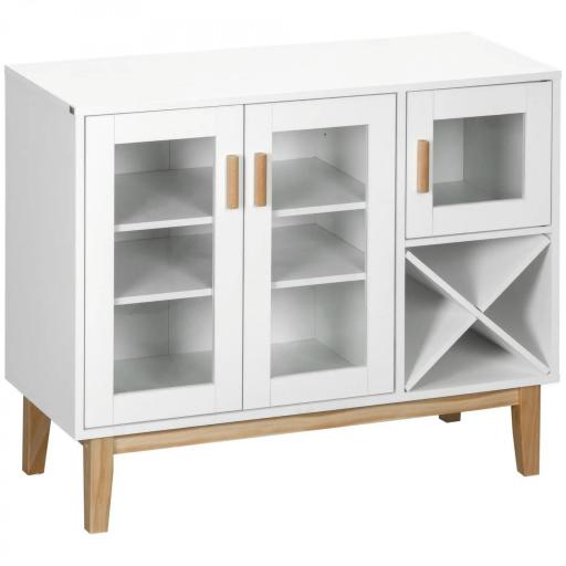 Aparador de Cocina con 3 Puertas de Vidrio y Botellero en Forma X para 4 Botellas 90x37x75 cm Blanco [9]