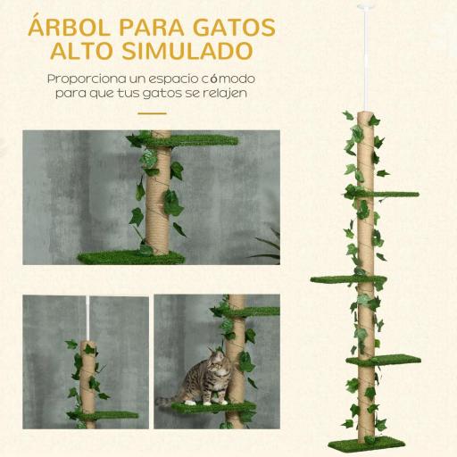 Árbol para Gatos del Suelo al Techo 37x21x202-242 cm con Altura Ajustable 4 Plataformas de Césped Artificial Verde [4]