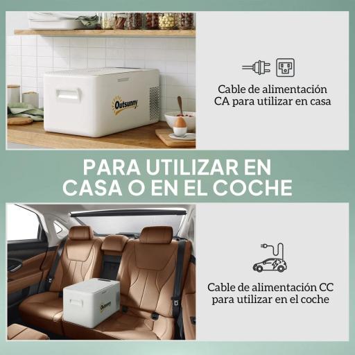 Nevera Portátil Eléctrica 16,8L Refrigerador de Coche 12/24/220V -20℃ a +20 ℃ con Pantalla Luz LED 59x32x26 cm Blanco [3]