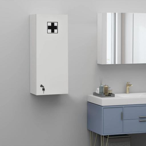 Botiquín de Pared de Primeros Auxilios 5 Niveles con Estantes Ajustables de Vidrio Cerradura Llaves 30x20x70 cm Blanco
