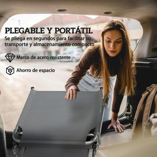 Set de 2 Tumbonas Plegables Reclinables con Dosel 360° Orificio Facial Bolsillo Lateral y Textilene 550 g/m² Gris [3]