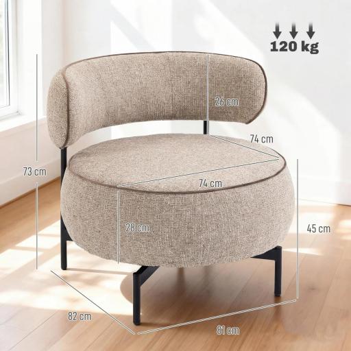 Butaca de Salón con Asiento Giratorio Tapizado en Lino Asiento Amplio Relleno Grueso Patas de Metal Beige [1]